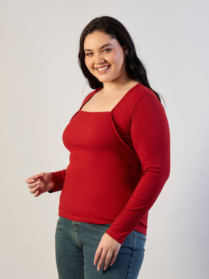 Rust Empire Neck Rib Top-SASSAFRAS CURVE