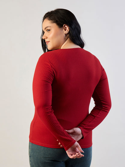 Rust Empire Neck Rib Top-SASSAFRAS CURVE