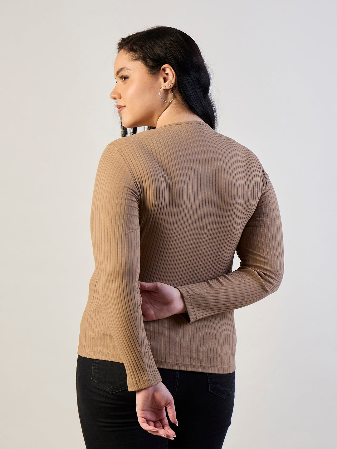 Beige Empire Neck Rib Top-SASSAFRAS CURVE