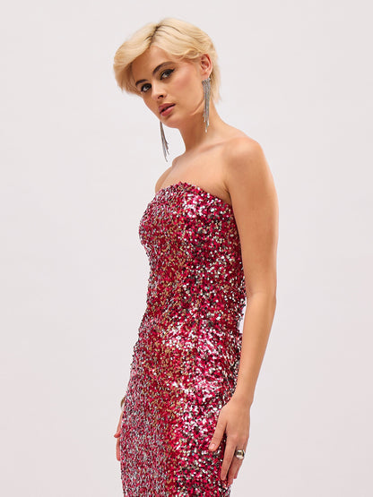 Pink Sequin Asymmetric Hem Tube Top