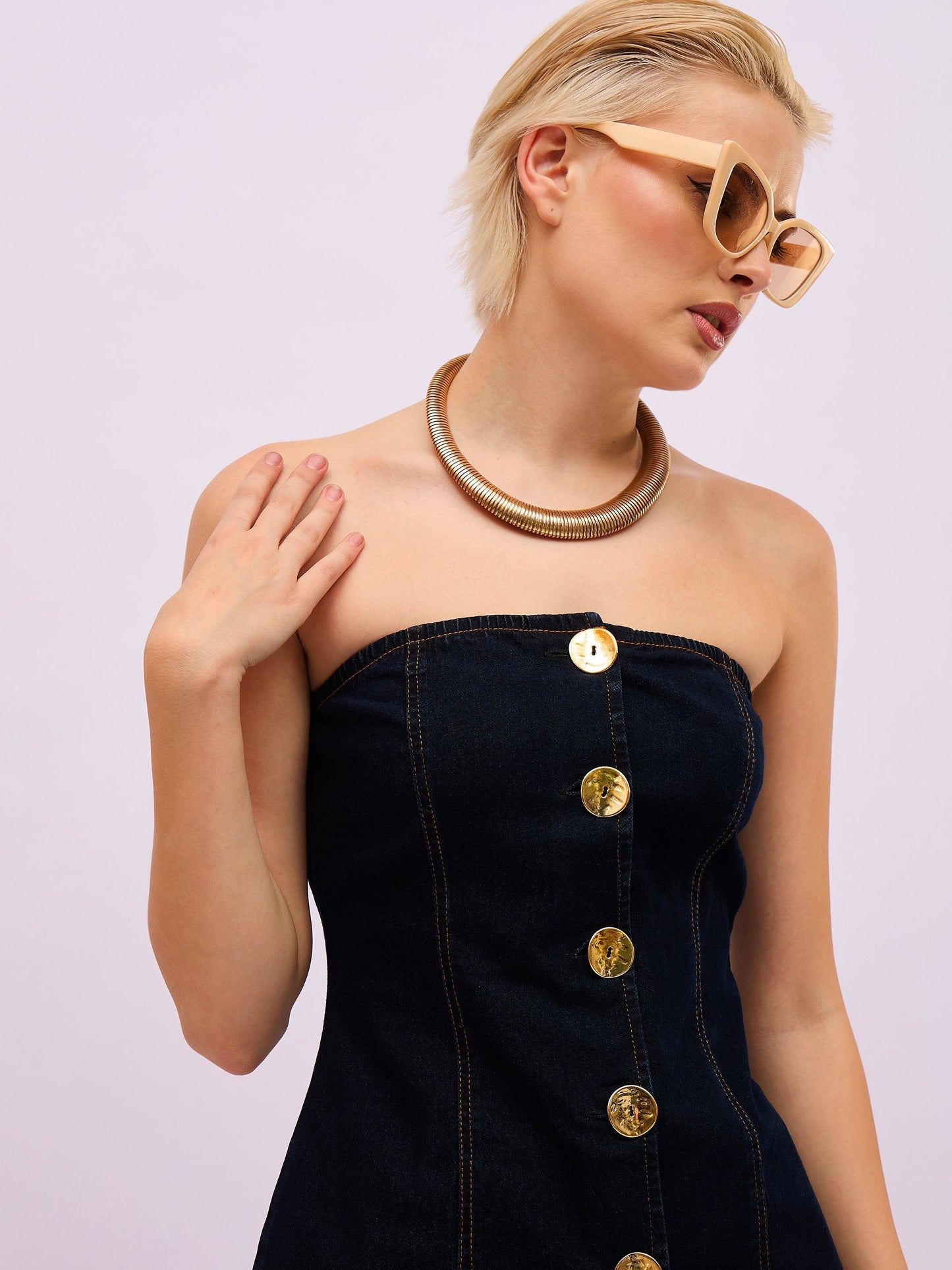 Jet Black Denim Button Down Tube Top