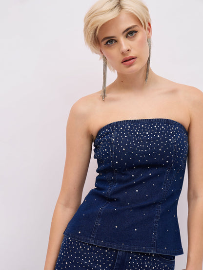 Blue Washed Front Stud Work Detail Tube Top