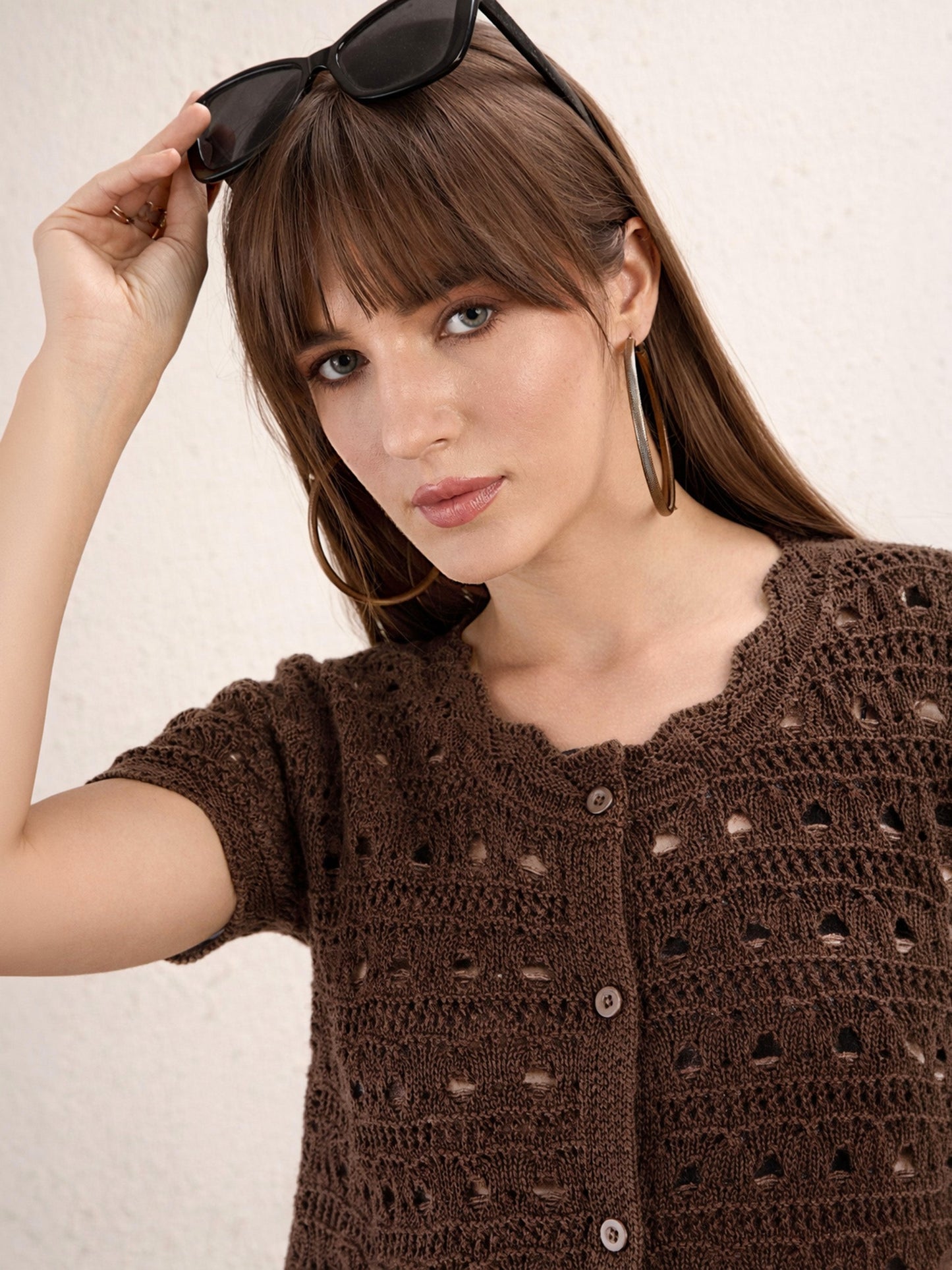 Brown Round Neck Crochet Top