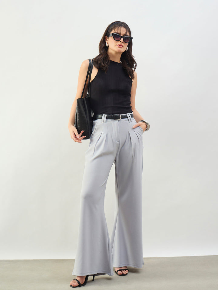 Women Black Rib Overlock Detail Tank Top