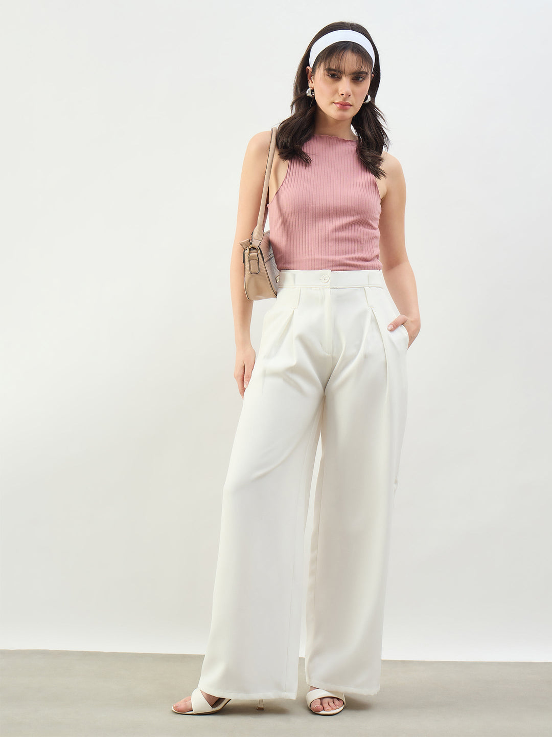 Women Pink Rib Overlock Detail Tank Top