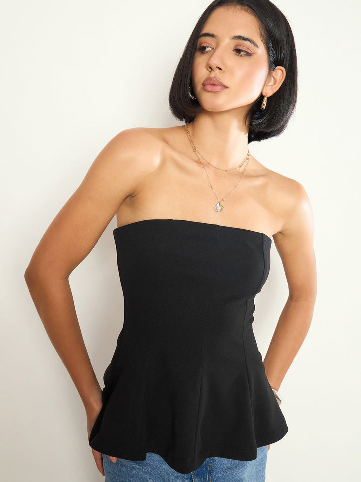 Women Black Off Shoulder Peplum Top