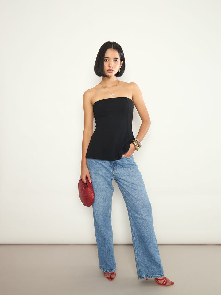 Women Black Off Shoulder Peplum Top