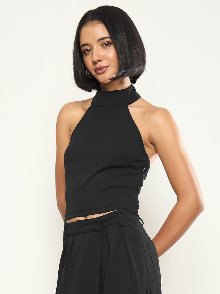 Women Black Halter Neck Top