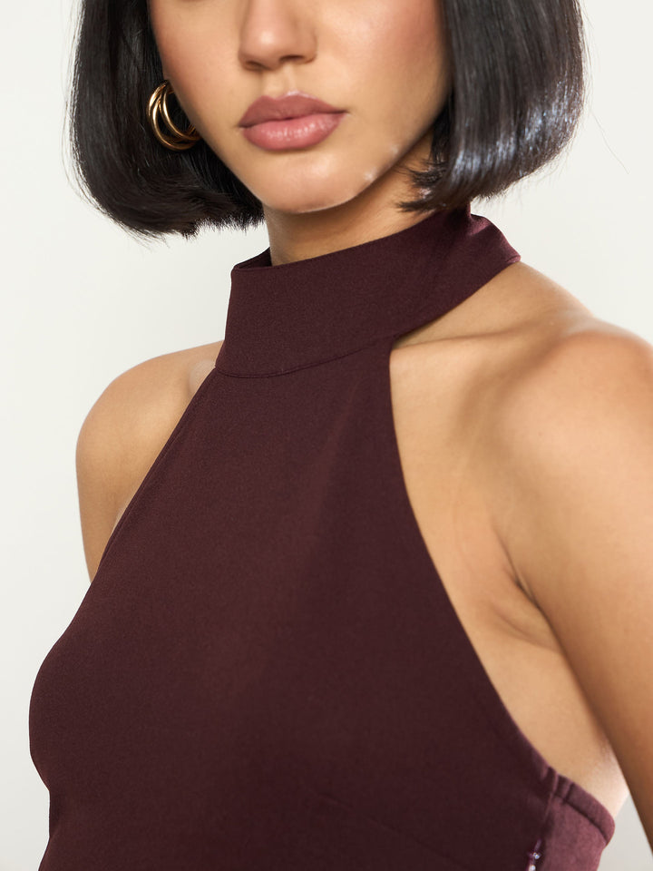 Women Burgundy Halter Neck Top