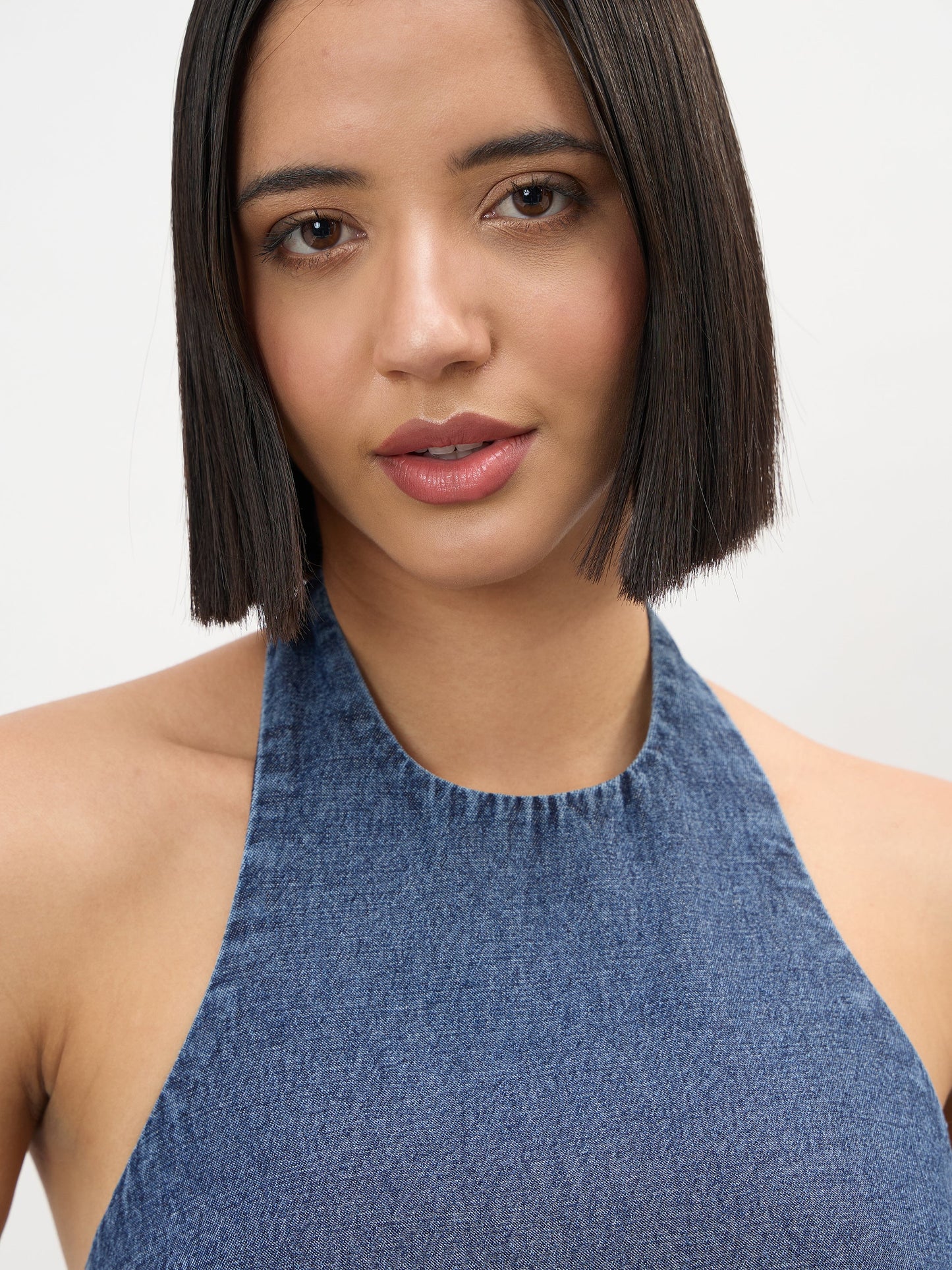 Blue Blast Tencel Halter Neck Peplum Top
