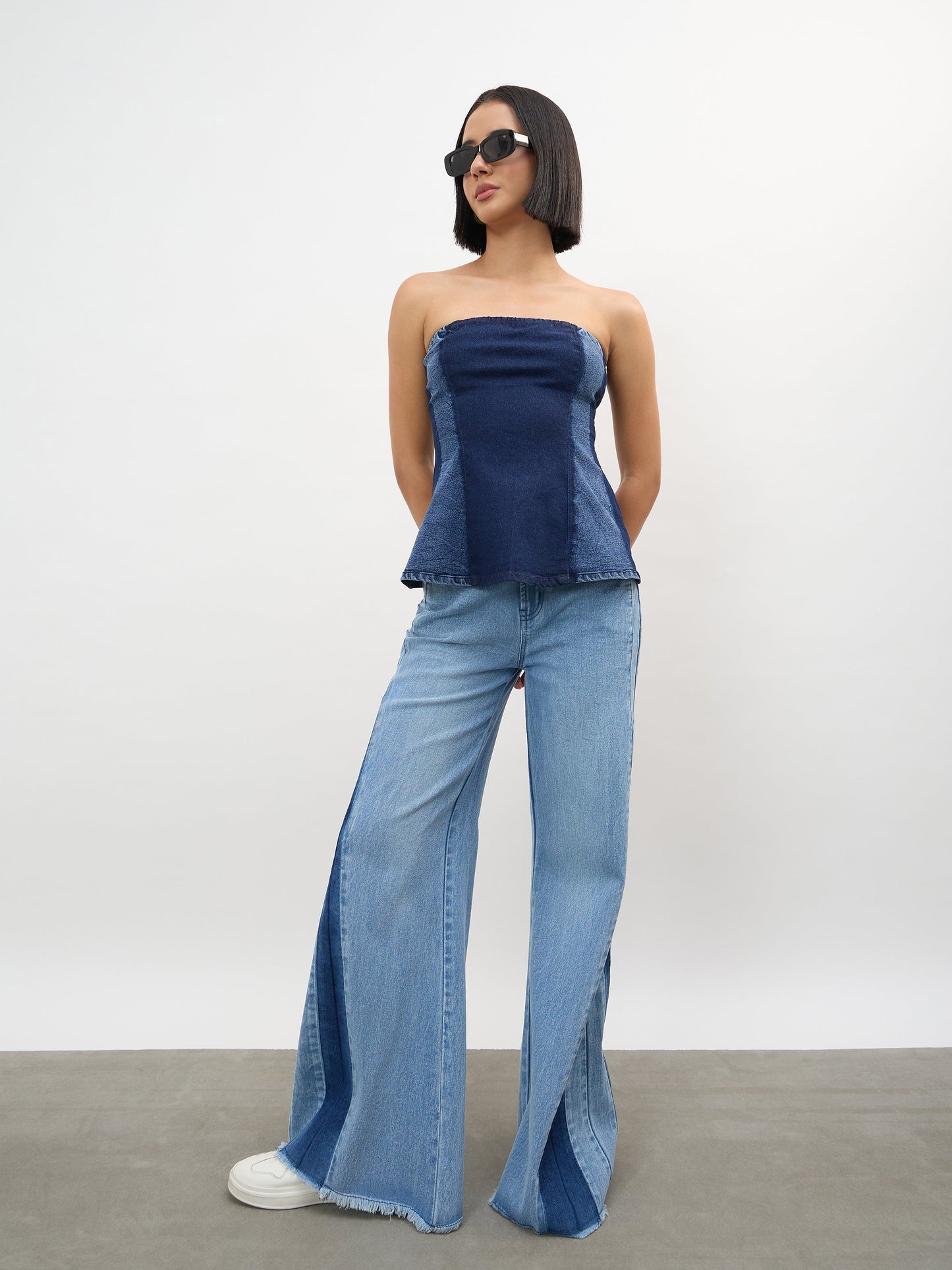 Navy Colour Blocking Tube Top
