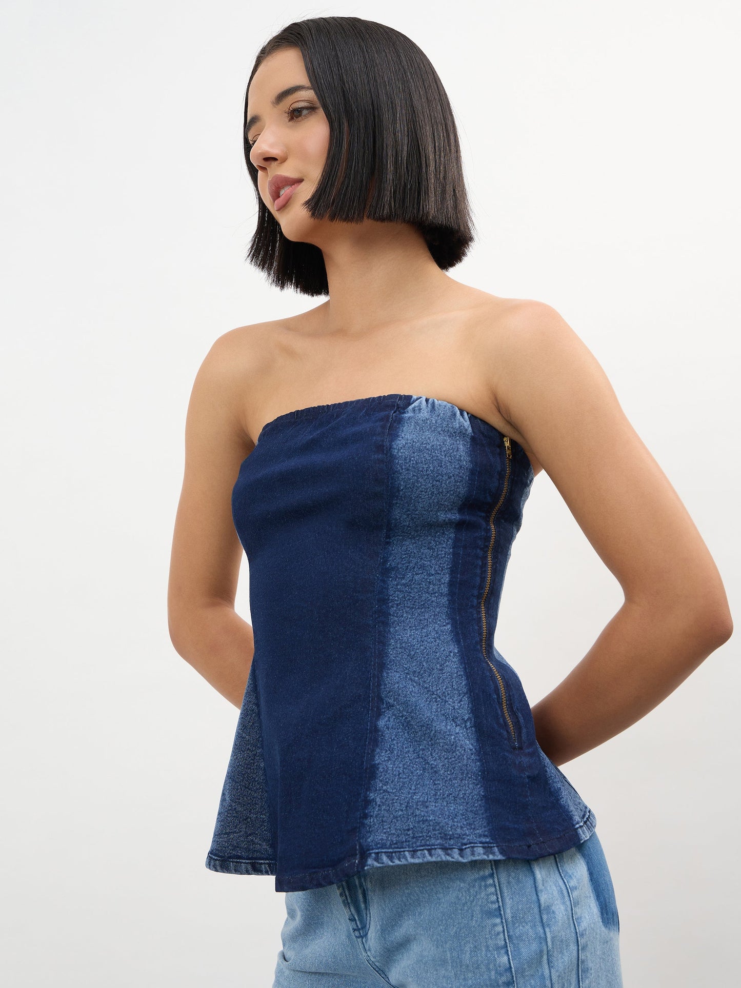 Navy Colour Blocking Tube Top