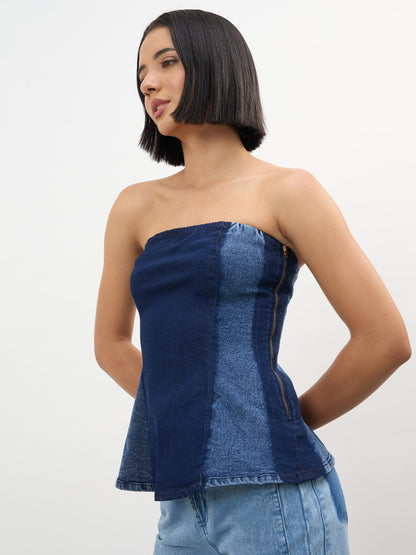 Navy Colour Blocking Tube Top
