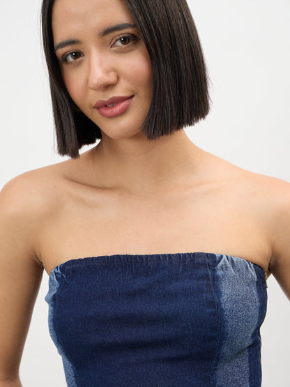 Navy Colour Blocking Tube Top