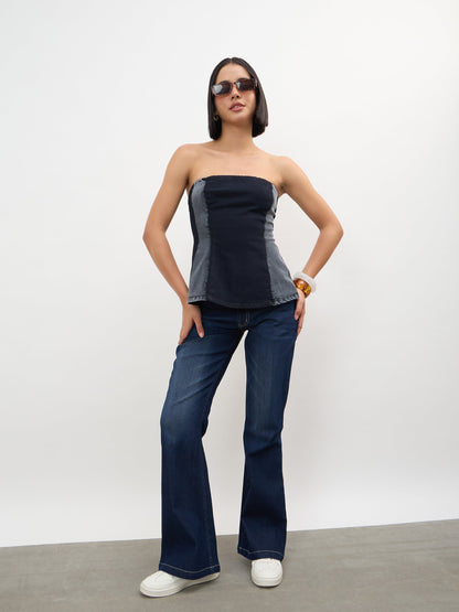 Black Colour Blocking Tube Top