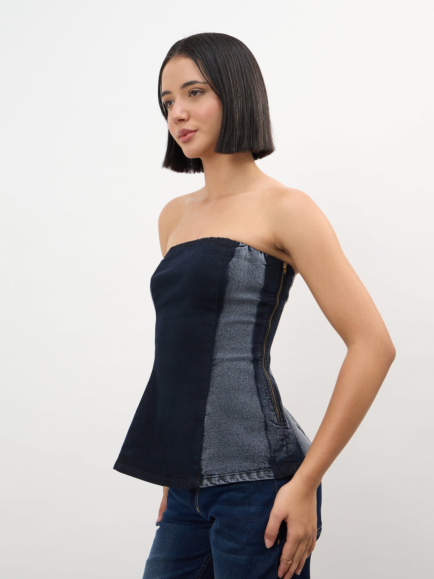 Black Colour Blocking Tube Top