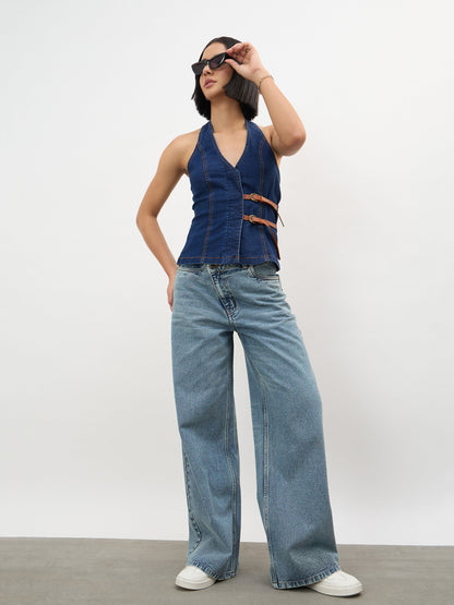 Navy Denim Halter Neck Top