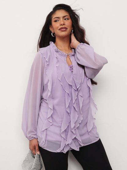 Lavender Solid Front Frill Top