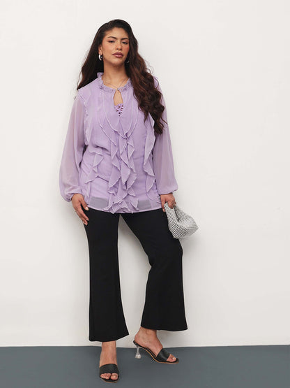 Lavender Solid Front Frill Top