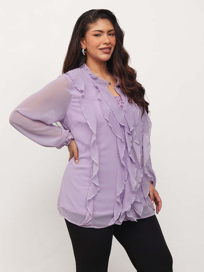 Lavender Solid Front Frill Top