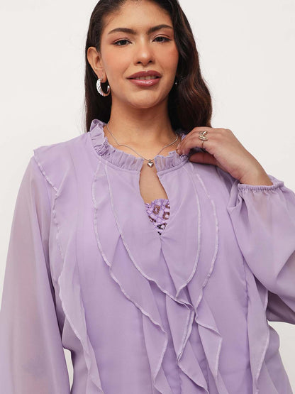Lavender Solid Front Frill Top