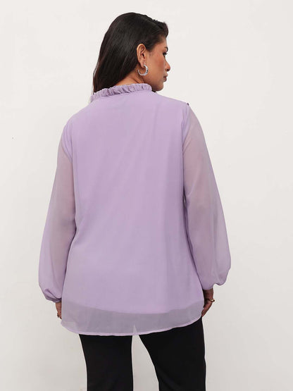 Lavender Solid Front Frill Top