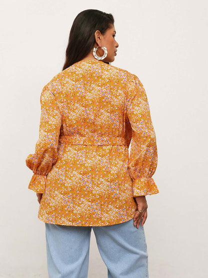 Yellow Ditsy Floral Side Knot Wrap Top