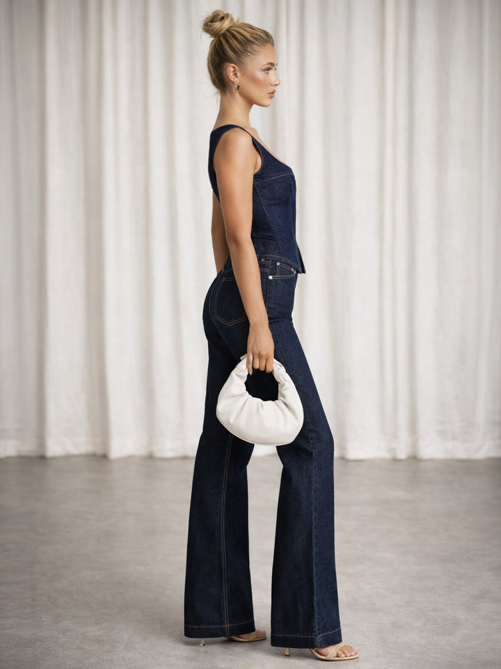 Navy Denim Front Zipper Vest Top
