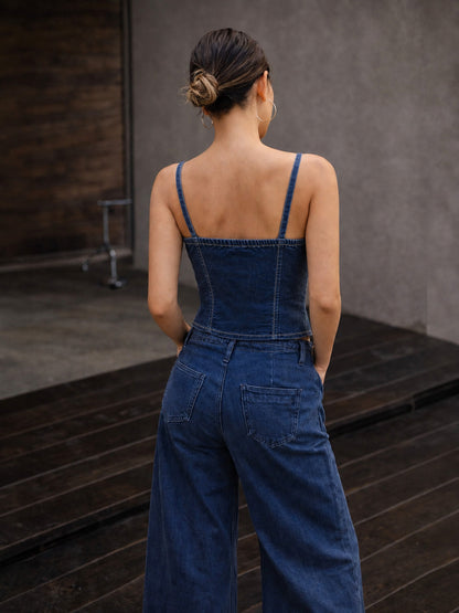 Blue Blast Denim Strappy Side Wrap Top