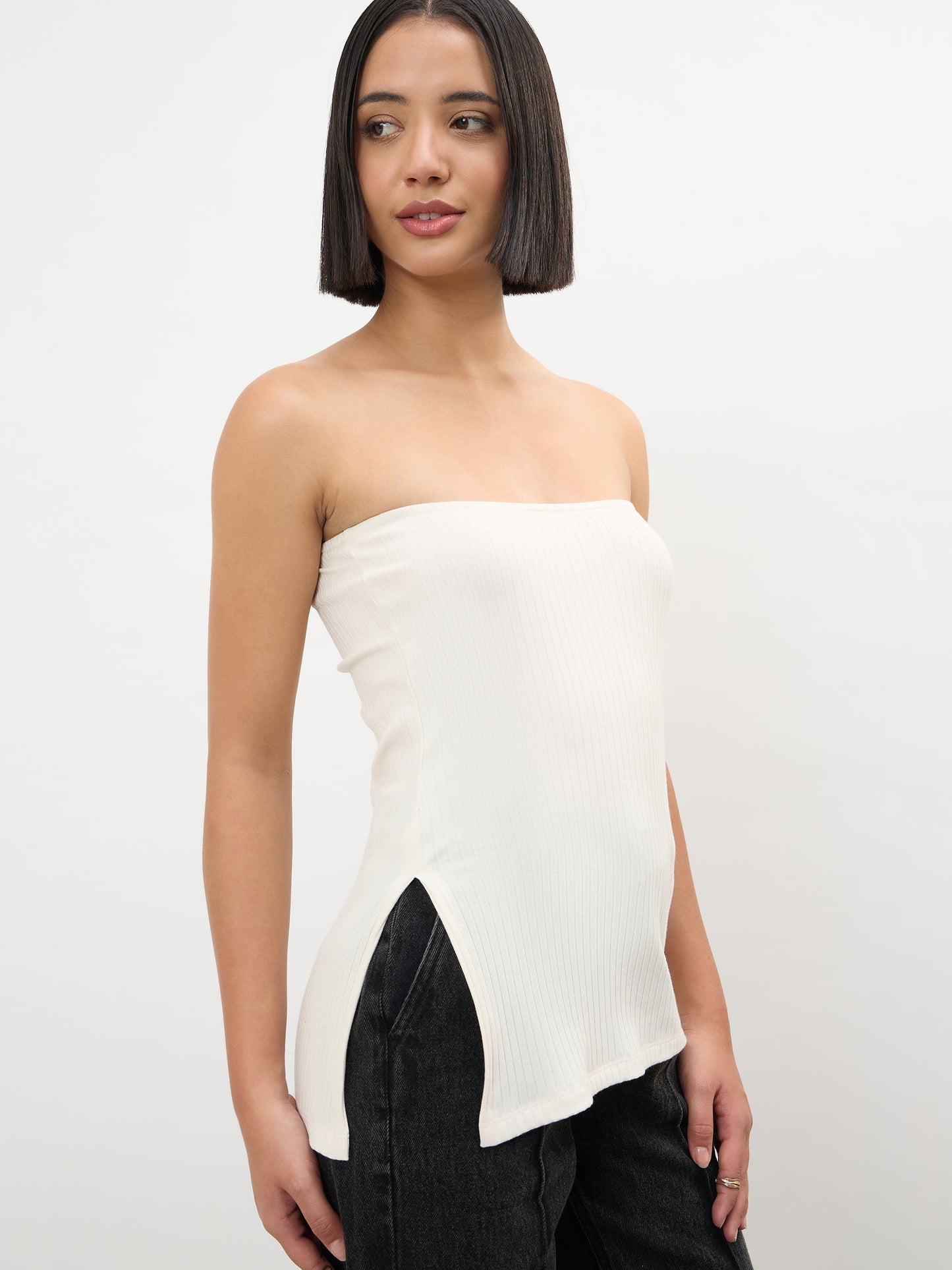 Off-White Rib Side Slit Tube Top