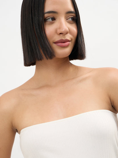 Off-White Rib Side Slit Tube Top