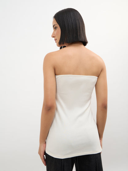 Off-White Rib Side Slit Tube Top