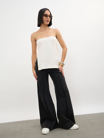 Off-White Rib Side Slit Tube Top