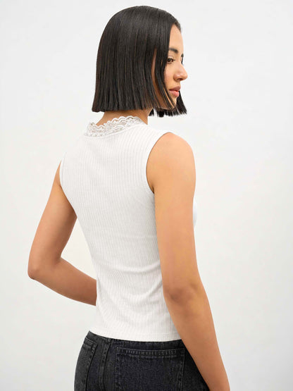 Off-White Rib Sleeveless V-Neck Top