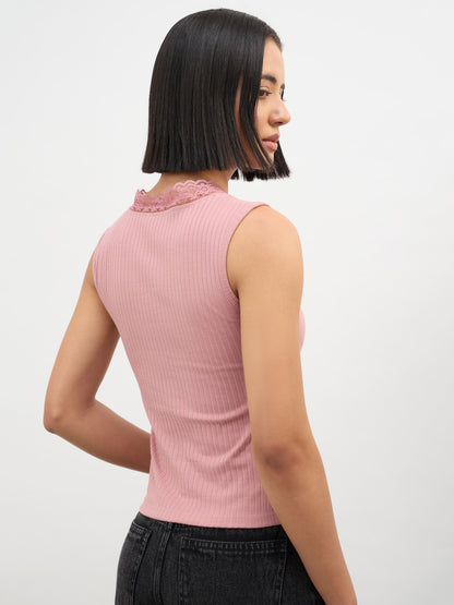 Pink Rib Sleeveless V-Neck Top