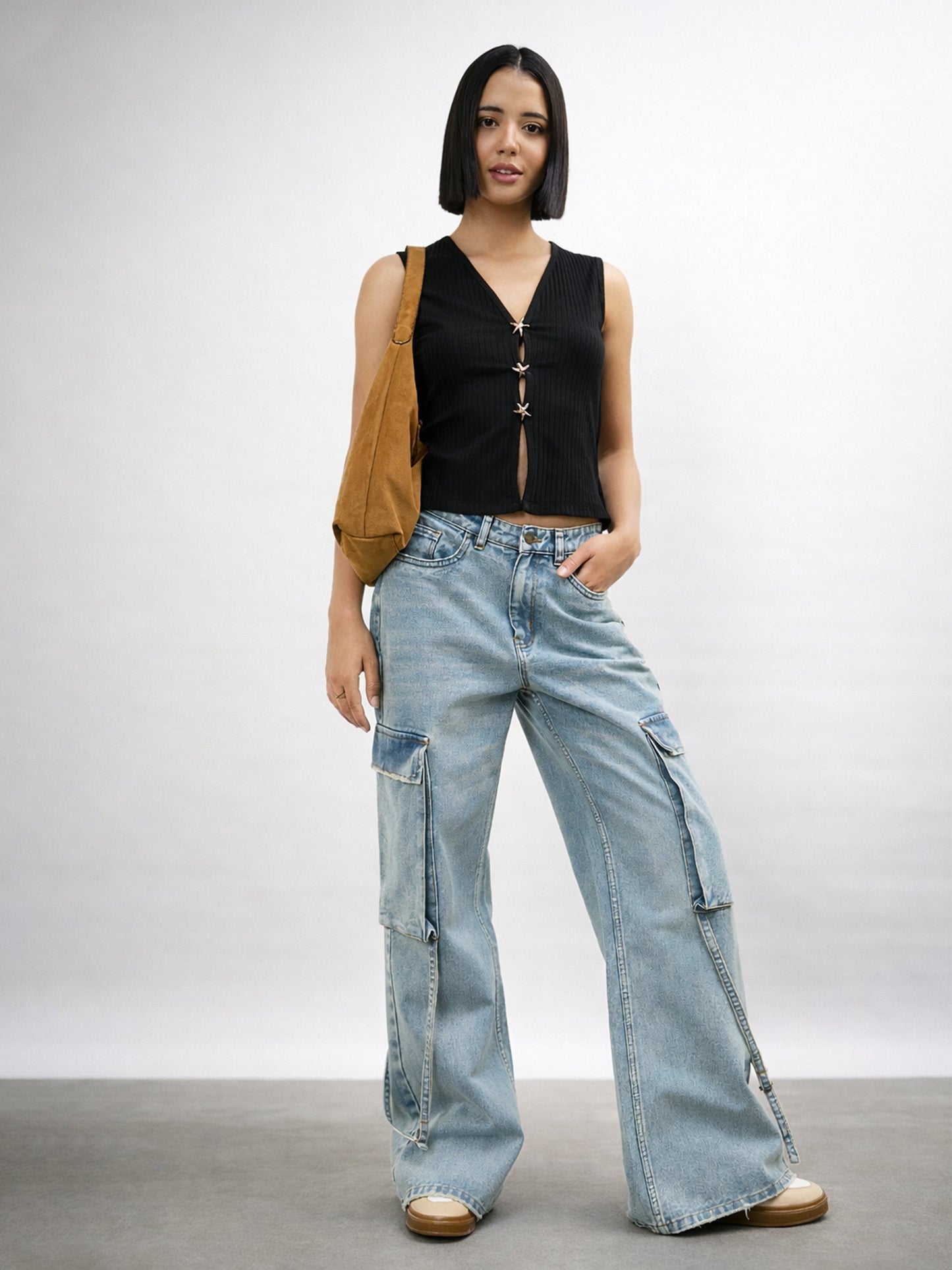Black V-Neck Sleeveless Regular Top