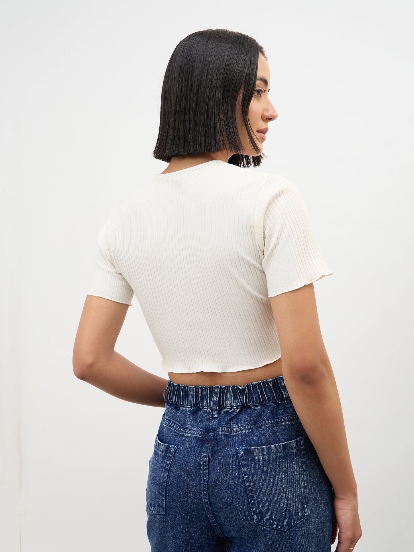 Off-White V-Neck Button Down Crop Top