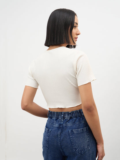 Off-White V-Neck Button Down Crop Top