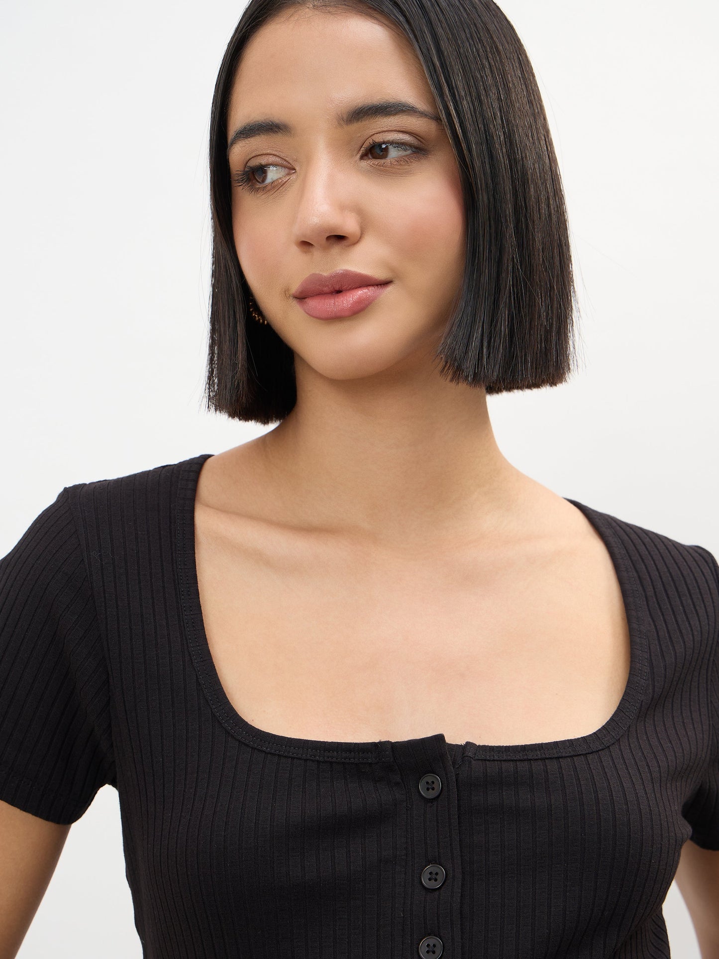 Black Square-Neck Regular Top