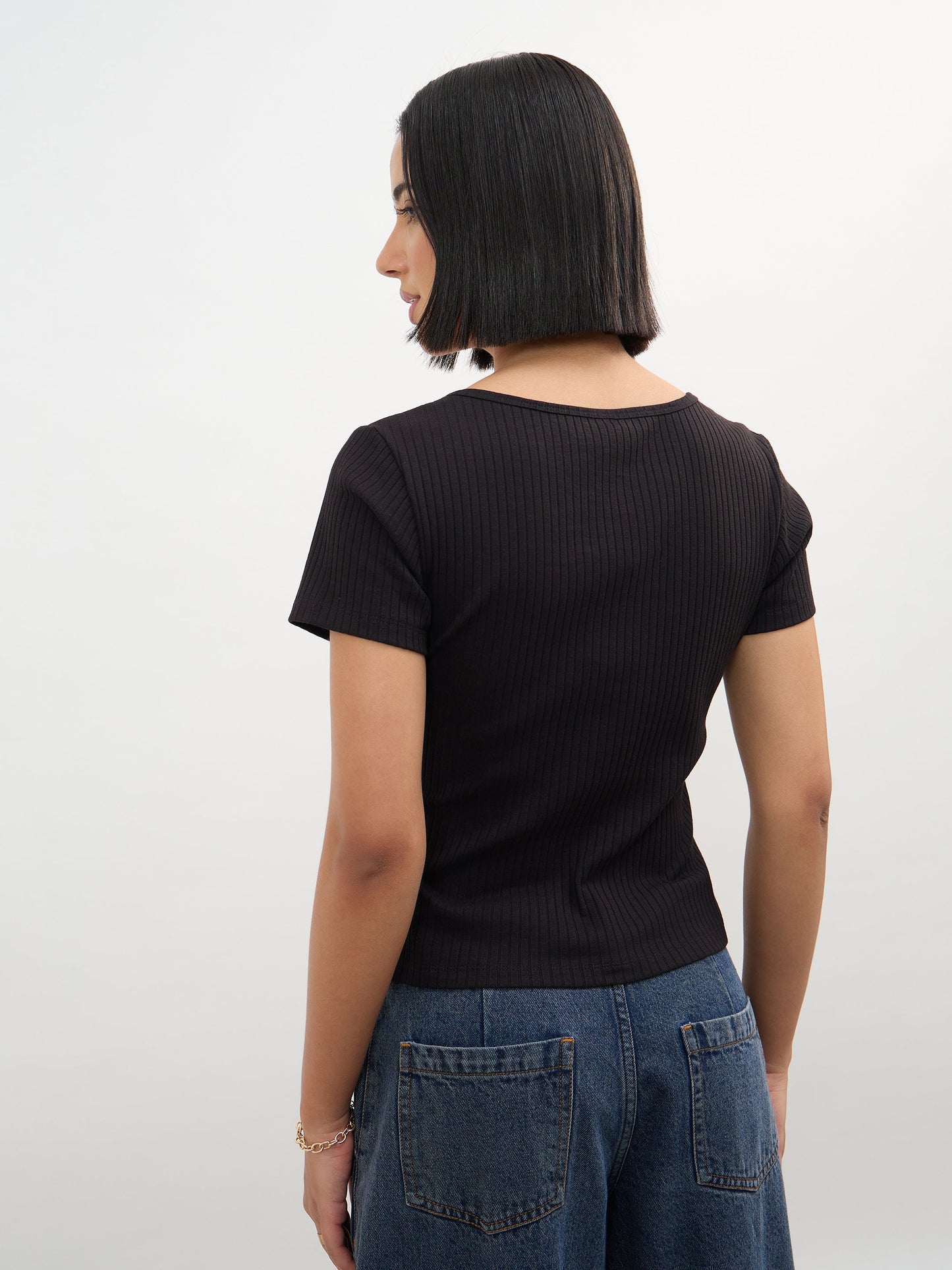 Black Square-Neck Regular Top