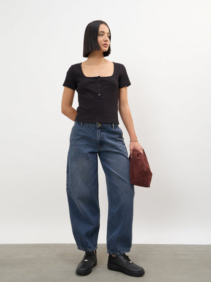Black Square-Neck Regular Top