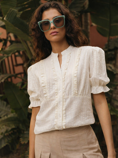 White Frill Placket Regular Top