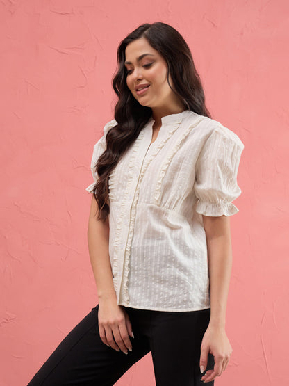 White Frill Placket Regular Top