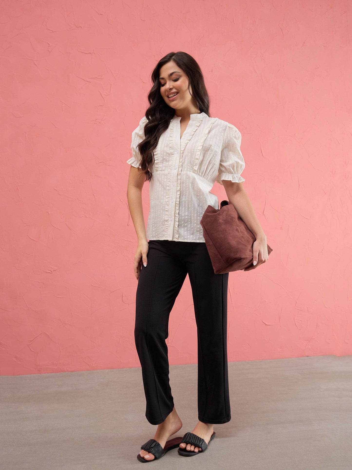 White Frill Placket Regular Top