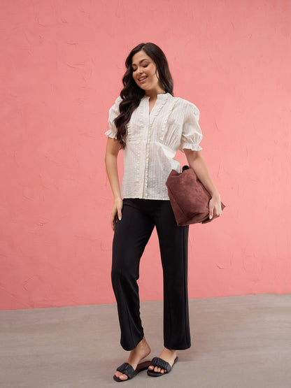 White Frill Placket Regular Top