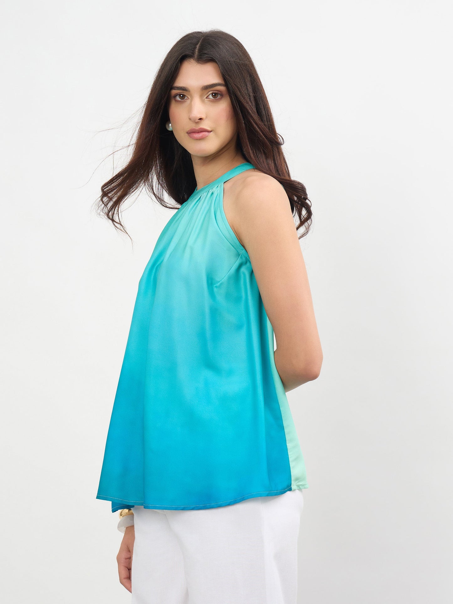 Sea Green Ombree Halter Neck A-Line Top