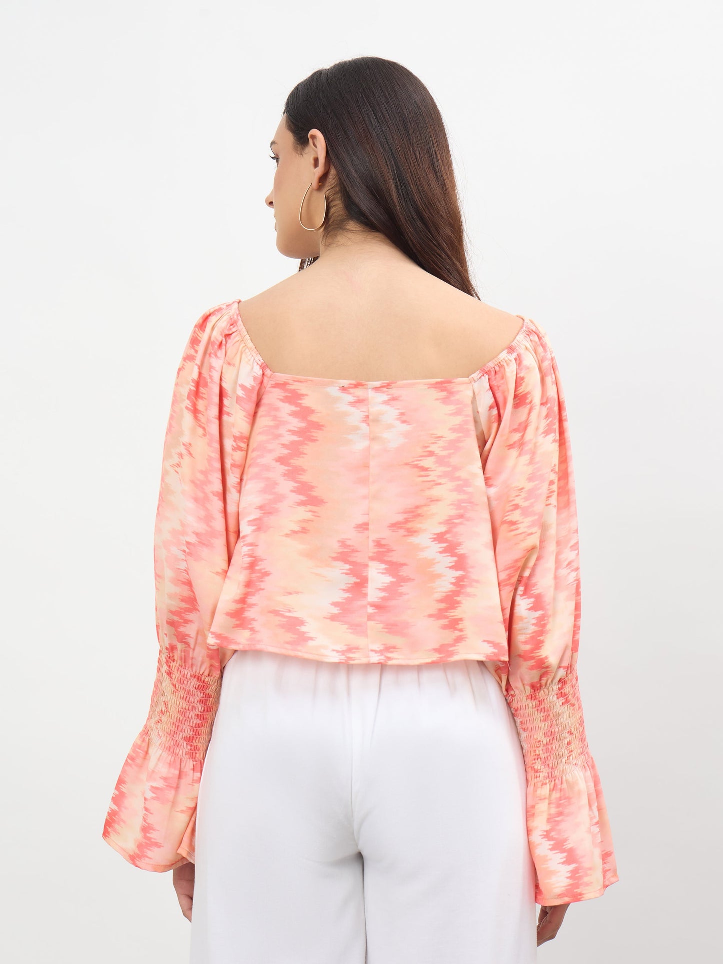 Orange Ikat Print Square Neck Regular Top