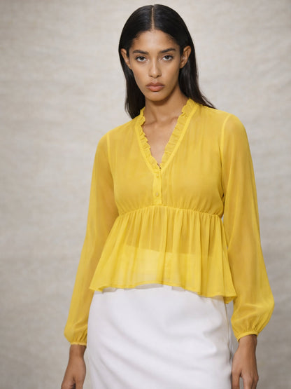 Yellow Frill Neck Peplum Top