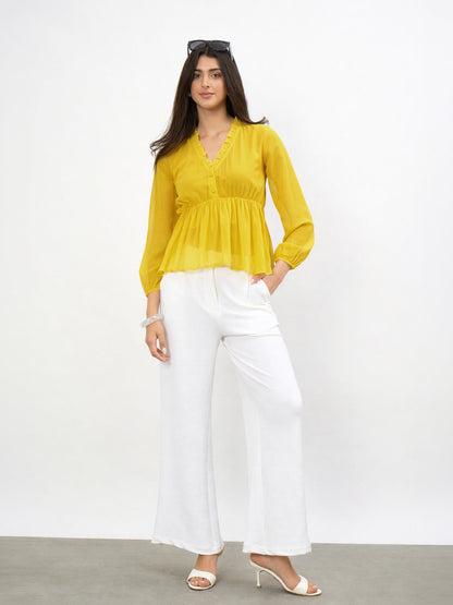 Yellow Frill Neck Peplum Top
