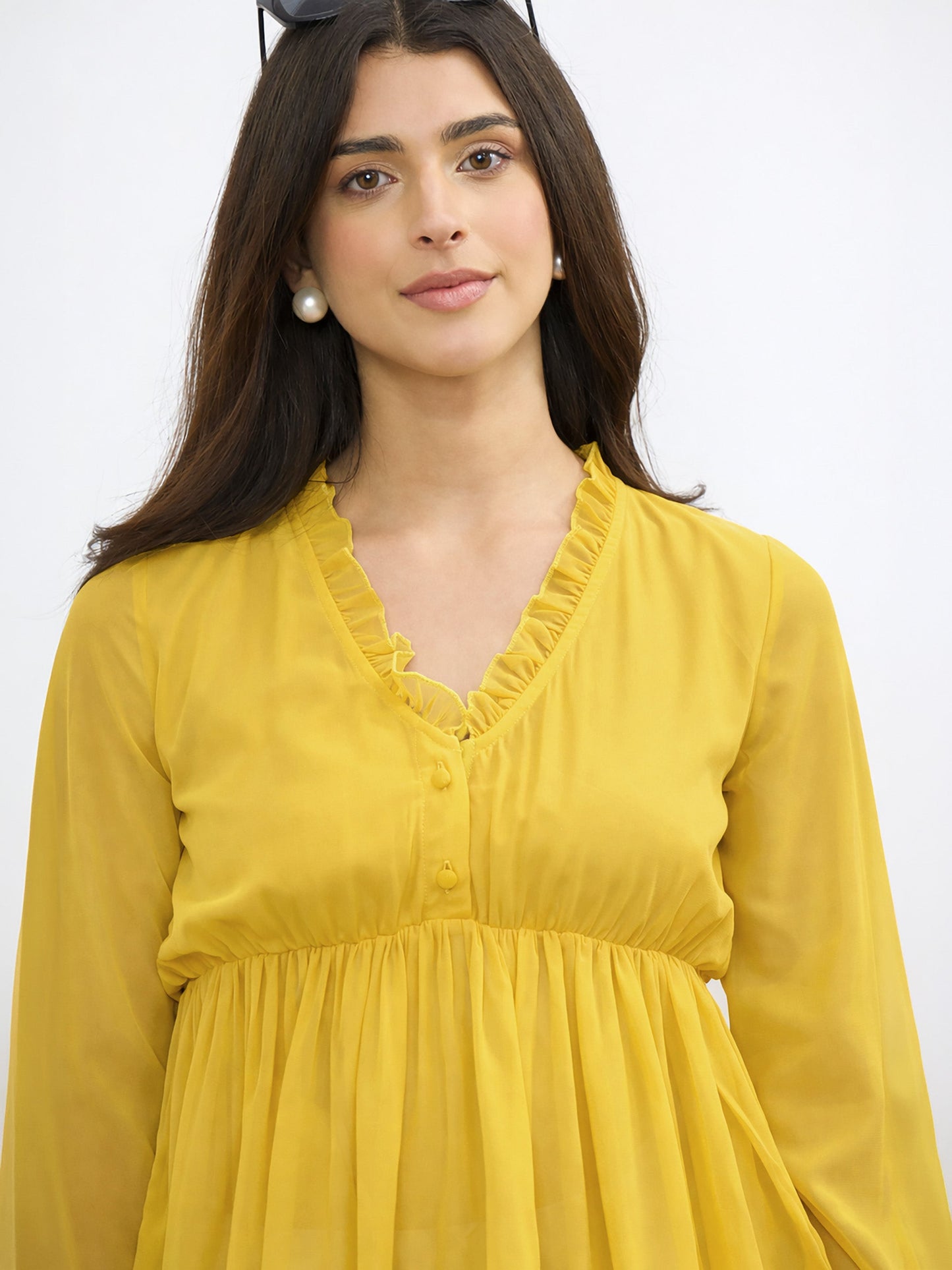 Yellow Frill Neck Peplum Top